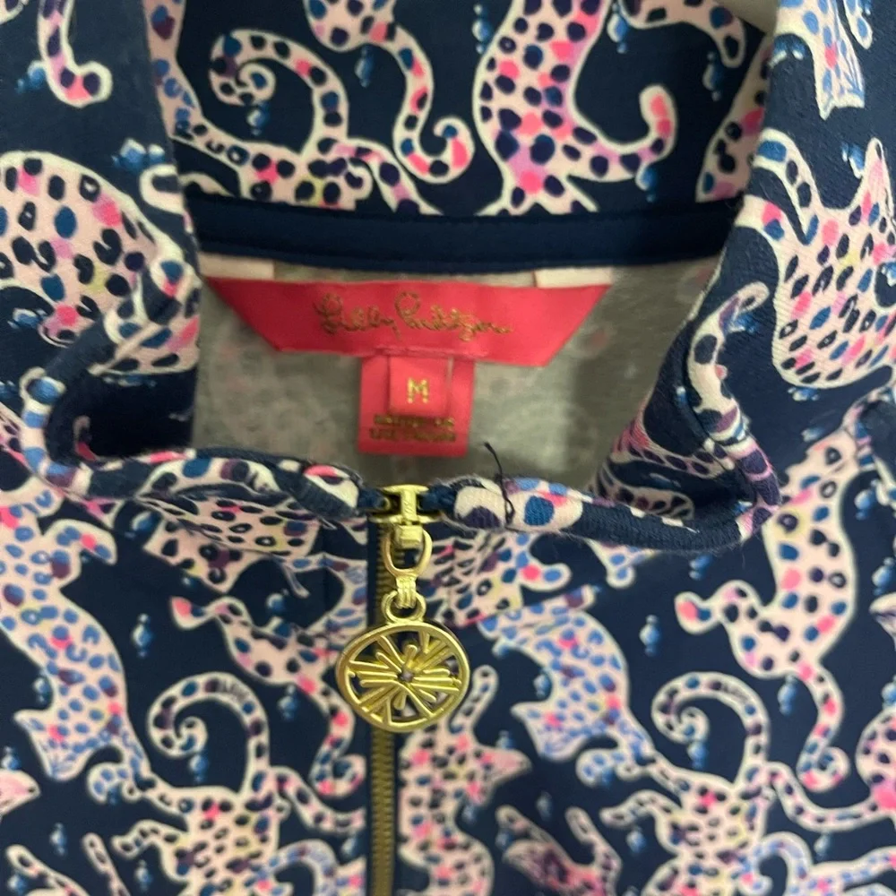 Lilly Pulitzer Navy and Pink Leopard Print Jacket - Picture 3 of 4